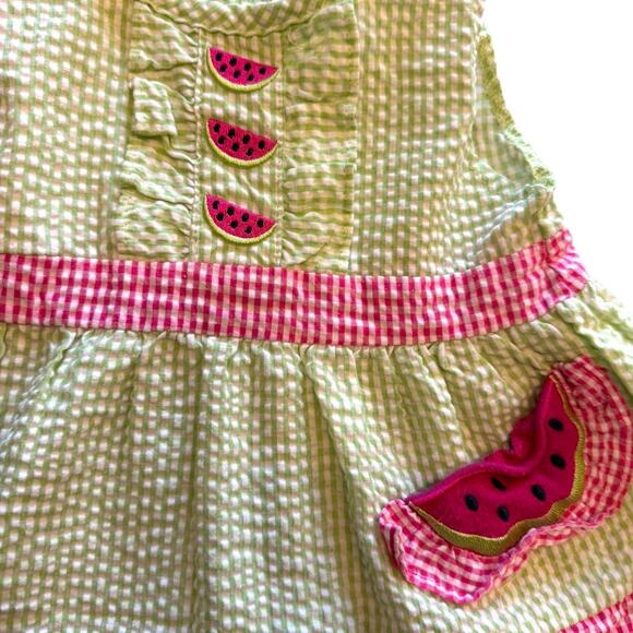 Fisher-Price Baby Girl Watermelon Outfit 12M Seersucker Dress Bloomer Hat Set - Picture 9 of 11